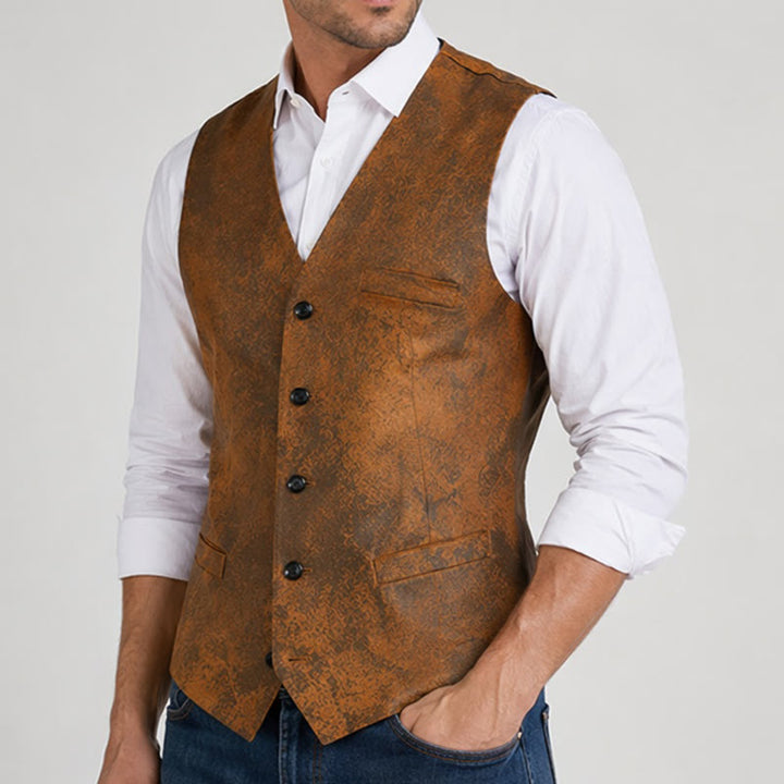 Gilet da uomo in stile western, robusto, con stampa marrone tabacco. - image 3