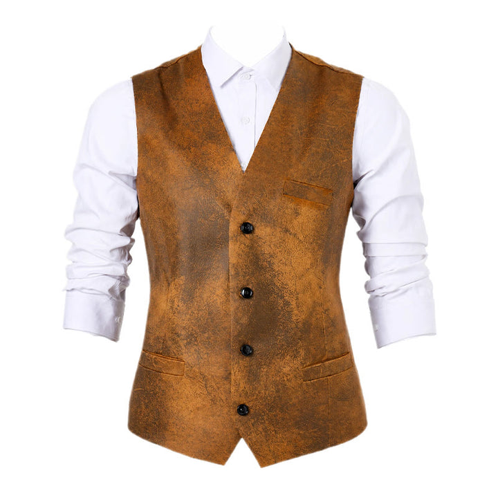 Gilet da uomo in stile western, robusto, con stampa marrone tabacco. - image 9