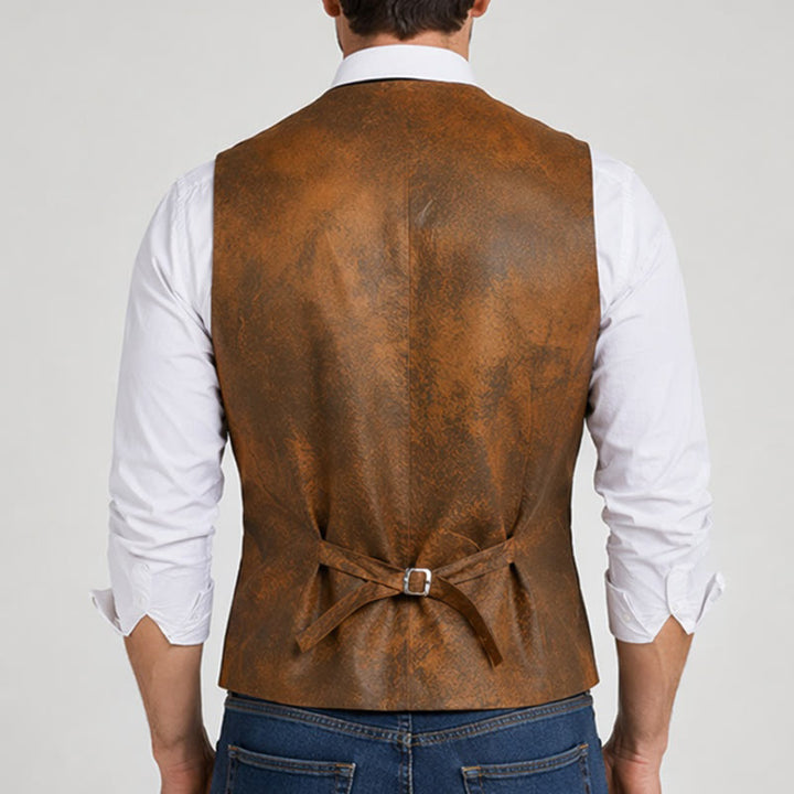 Gilet da uomo in stile western, robusto, con stampa marrone tabacco. - image 2