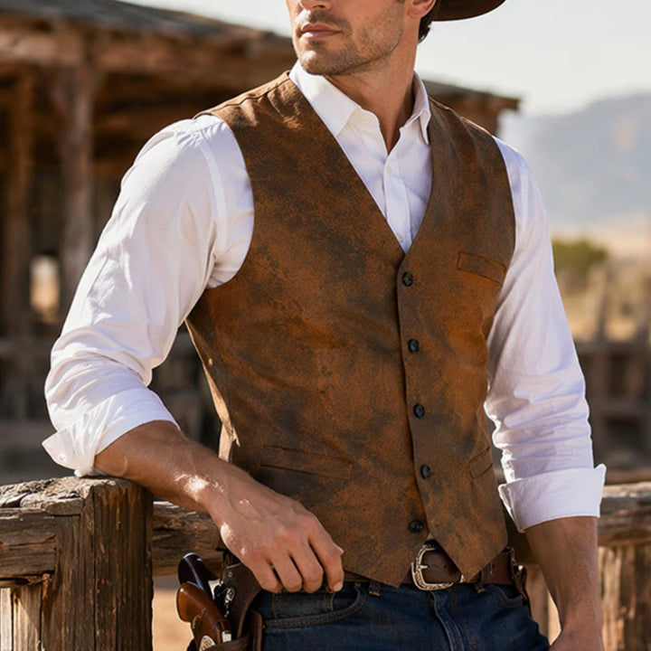 Gilet da uomo in stile western, robusto, con stampa marrone tabacco. - Marrone - 3XL - image 0