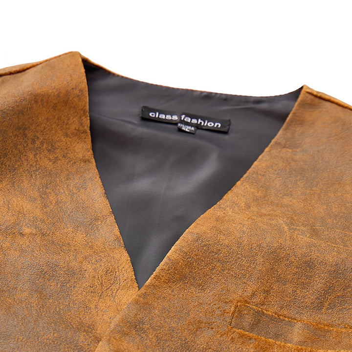 Gilet da uomo in stile western, robusto, con stampa marrone tabacco. - image 4