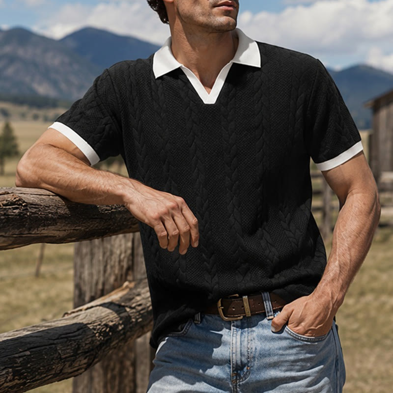 Polo da uomo casual con colletto a contrasto, ideale per lavoro e tempo libero. - Nero - 3XL - image 10