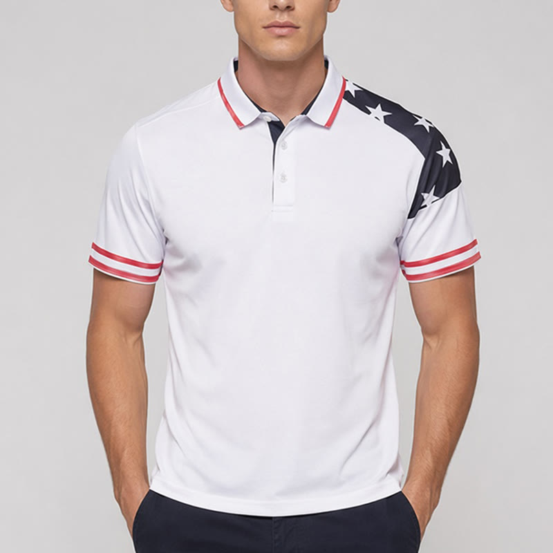 Polo da uomo con stampa a stelle patriottiche ispirata alla bandiera americana. - image 1