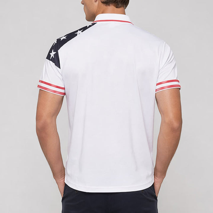 Polo da uomo con stampa a stelle patriottiche ispirata alla bandiera americana. - image 3