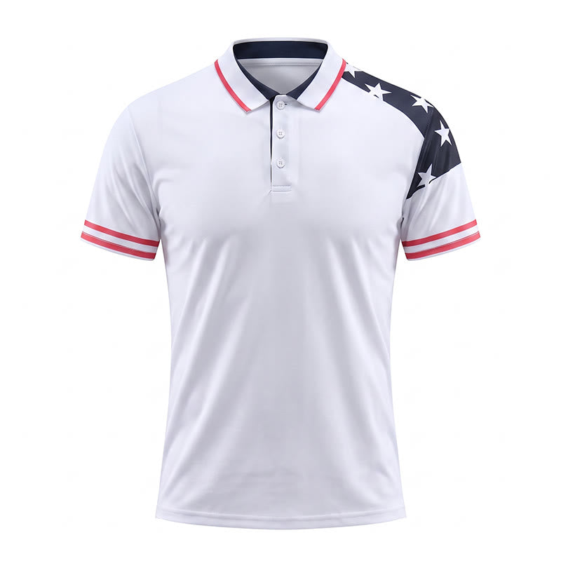 Polo da uomo con stampa a stelle patriottiche ispirata alla bandiera americana. - image 8