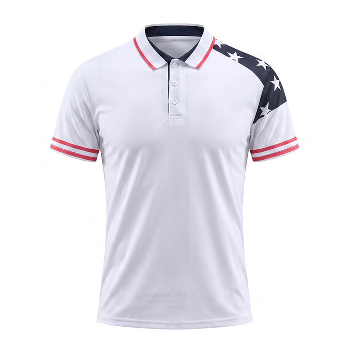 Polo da uomo con stampa a stelle patriottiche ispirata alla bandiera americana. - image 8