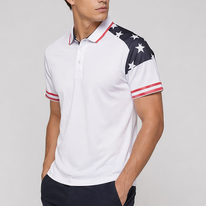Polo da uomo con stampa a stelle patriottiche ispirata alla bandiera americana. - image 2