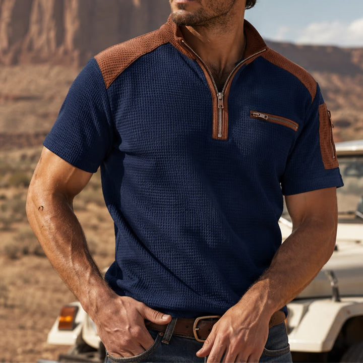 Polo da uomo con trama a nido d'ape e cerniera. - Marina - 3XL - image 0