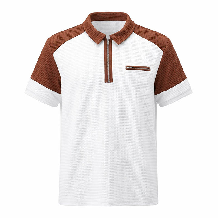 Polo da uomo estiva con zip e blocchi di colore in stile retrò. - image 14