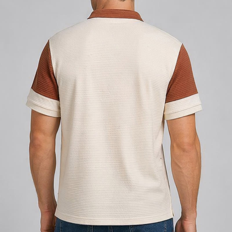 Polo da uomo estiva con zip e blocchi di colore in stile retrò. - image 2