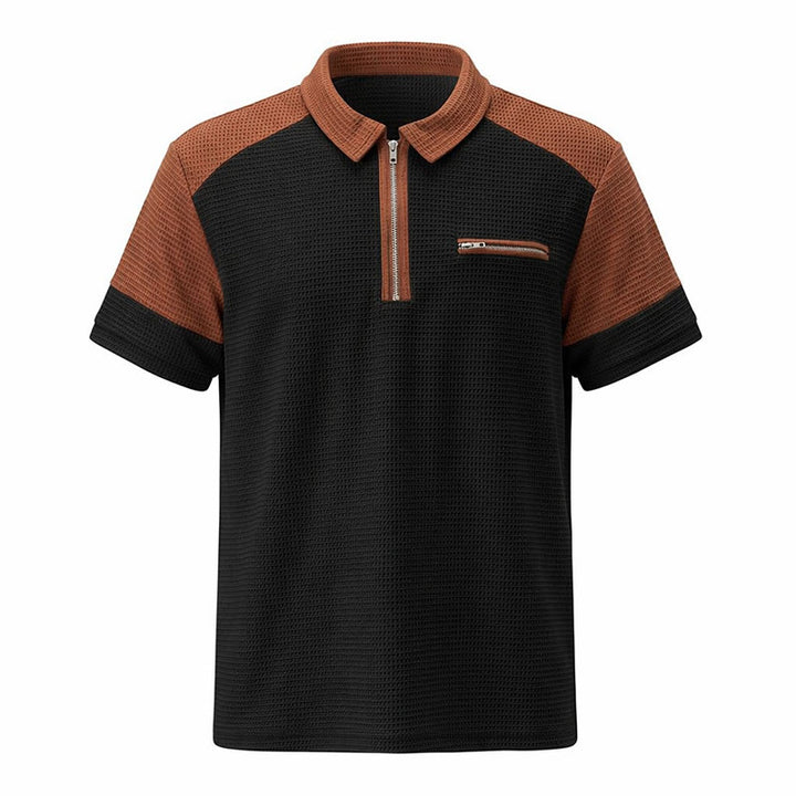 Polo da uomo estiva con zip e blocchi di colore in stile retrò. - image 15