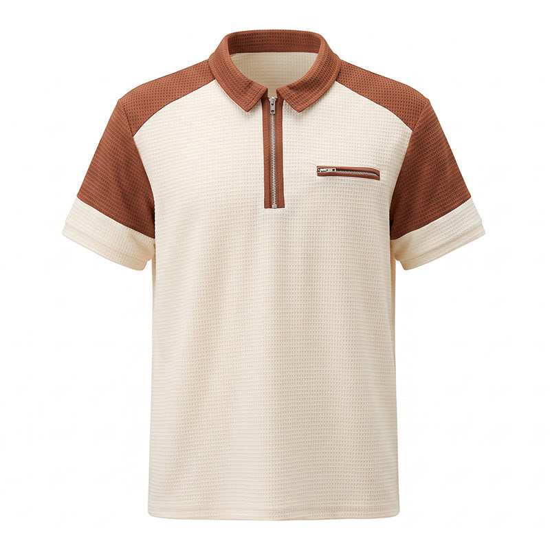Polo da uomo estiva con zip e blocchi di colore in stile retrò. - image 12