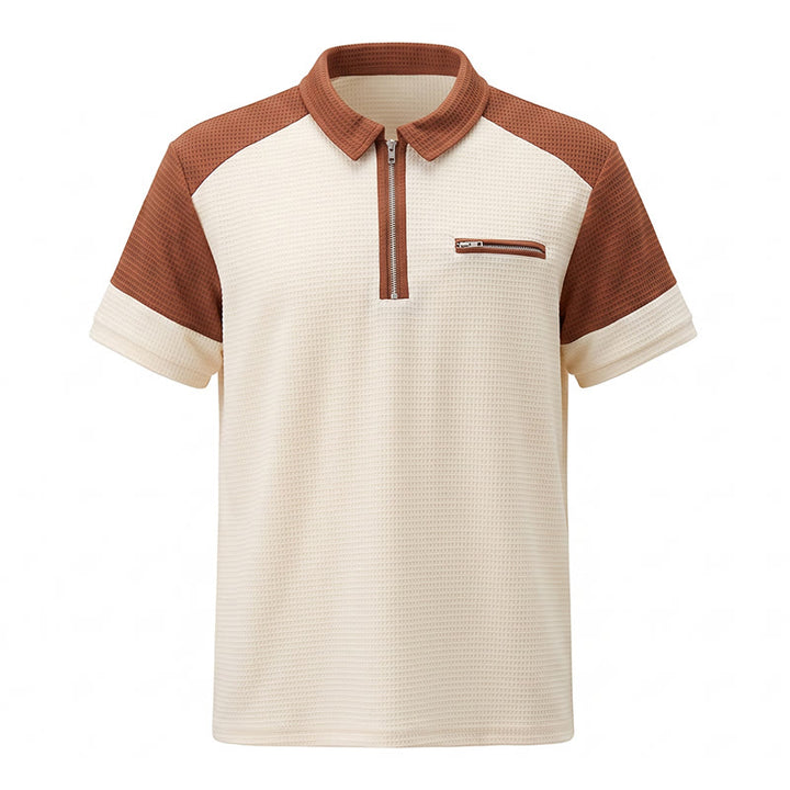Polo da uomo estiva con zip e blocchi di colore in stile retrò. - image 12