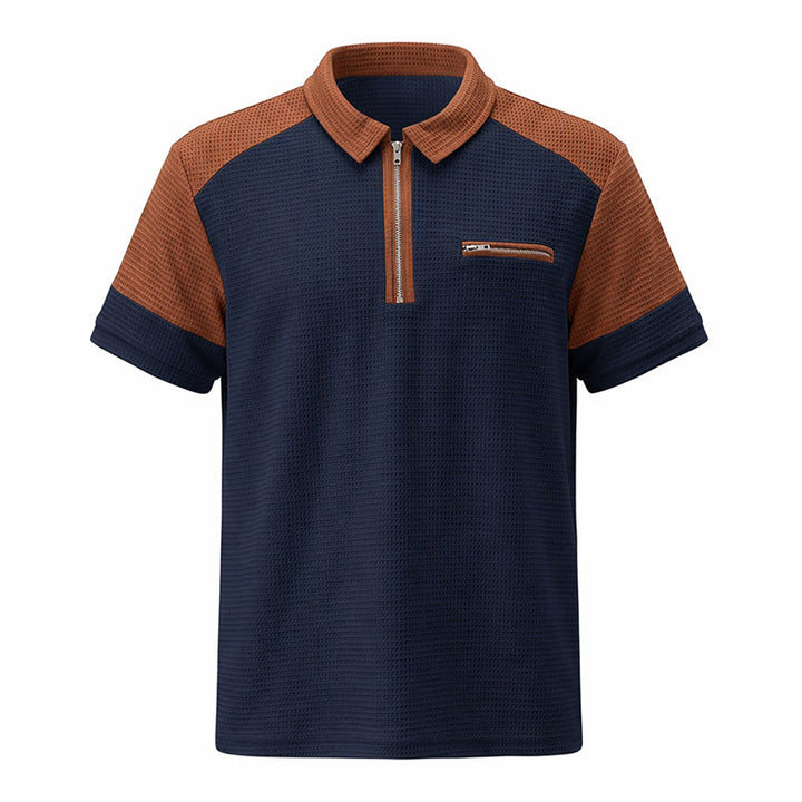 Polo da uomo estiva con zip e blocchi di colore in stile retrò. - image 16