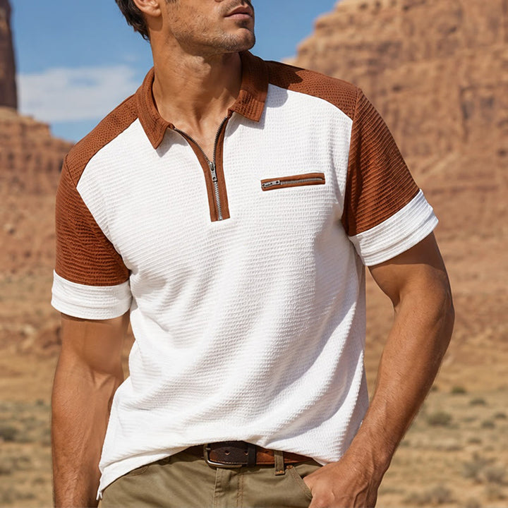 Polo da uomo estiva con zip e blocchi di colore in stile retrò. - Bianco - 3XL - image 4