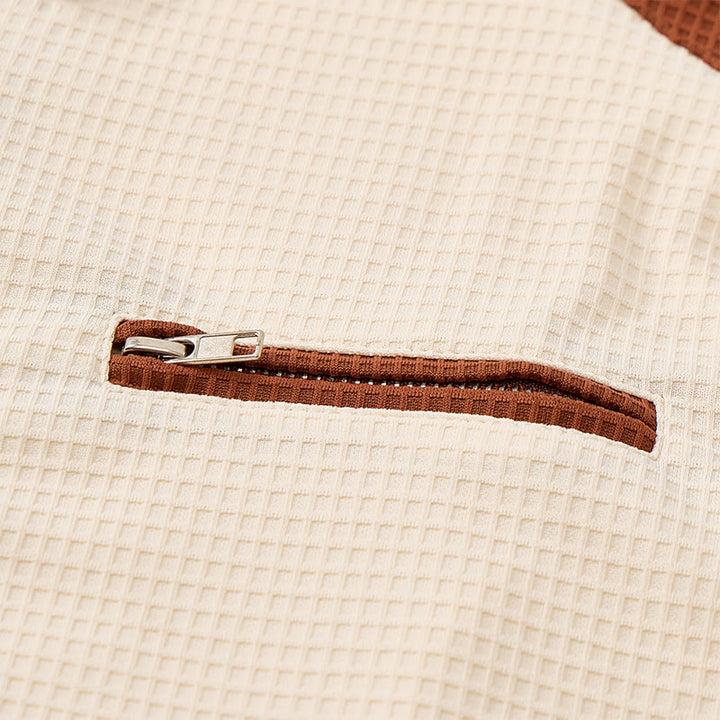 Polo da uomo estiva con zip e blocchi di colore in stile retrò. - image 8