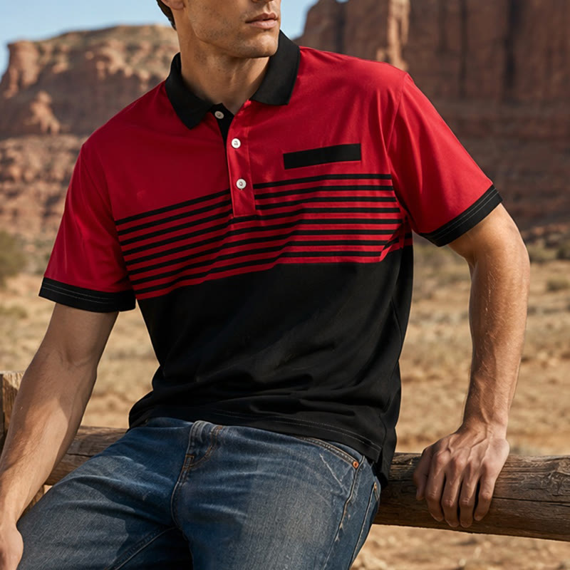 Polo da uomo moderna a righe nere, ideale per l'estate. - Rosso - 5XL - image 6