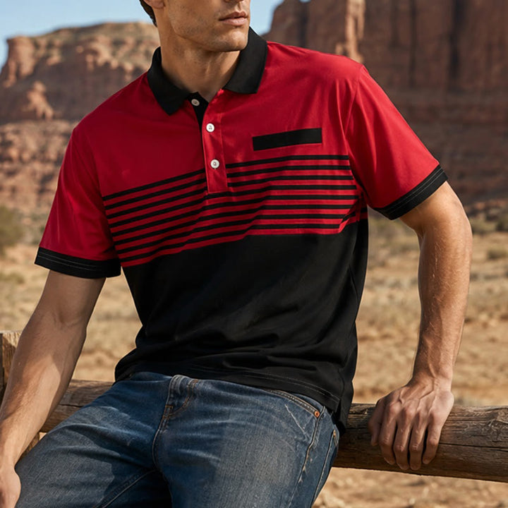Polo da uomo moderna a righe nere, ideale per l'estate. - Rosso - 5XL - image 6
