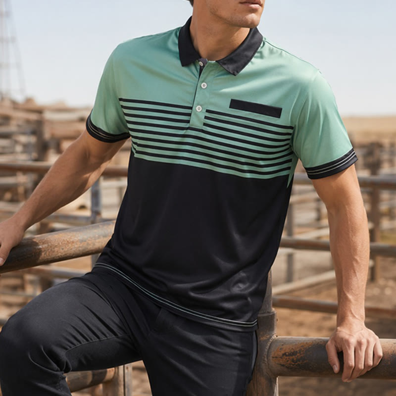 Polo da uomo moderna a righe nere, ideale per l'estate. - Verde - 5XL - image 0