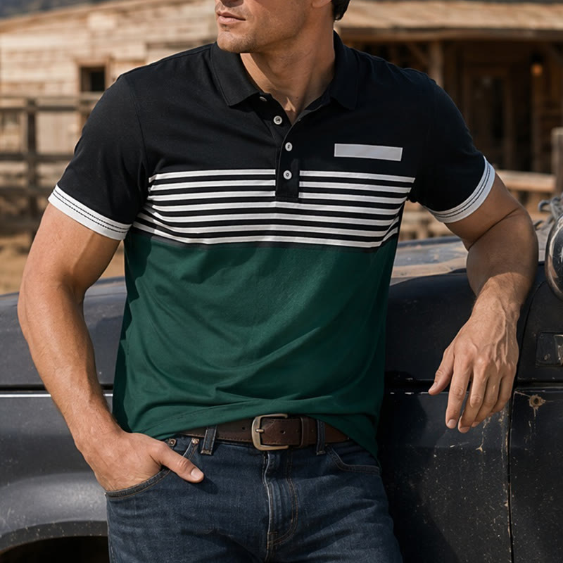 Polo da uomo moderna a righe nere, ideale per l'estate. - Nero - 5XL - image 7