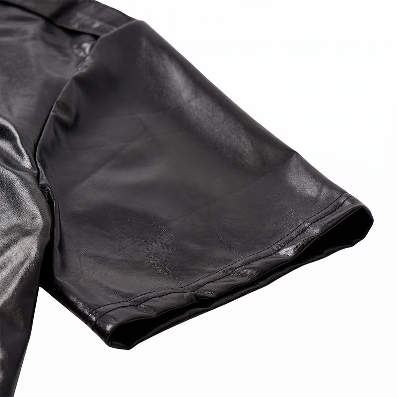 Camicia da motociclista nera lucida in similpelle rivestita in stile western - image 8
