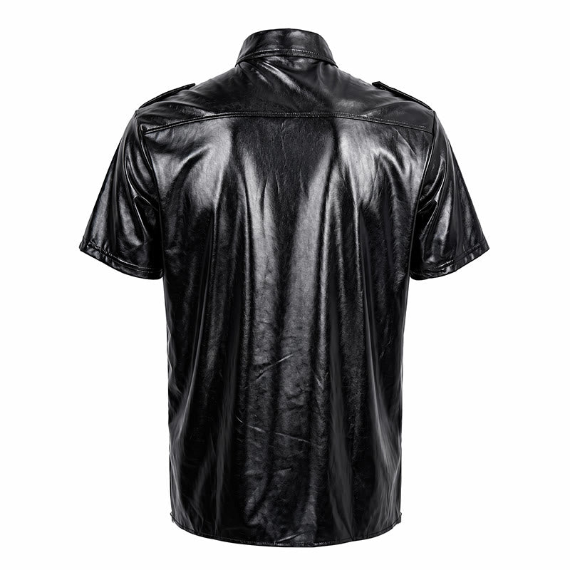 Camicia da motociclista nera lucida in similpelle rivestita in stile western - image 10