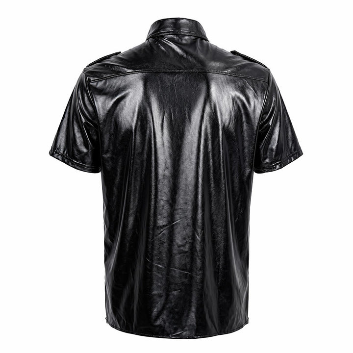 Camicia da motociclista nera lucida in similpelle rivestita in stile western - image 10