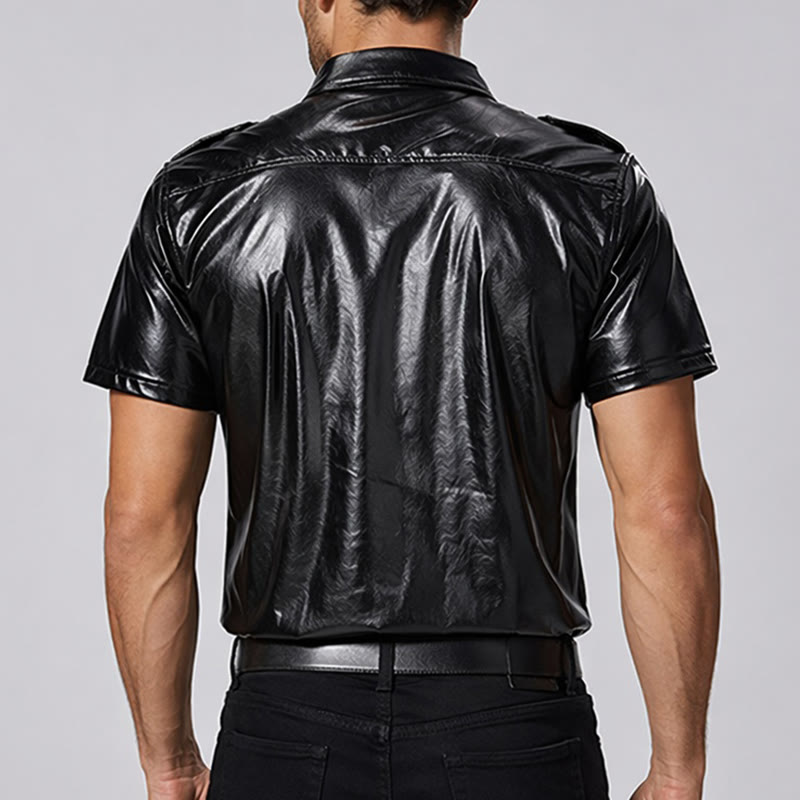 Camicia da motociclista nera lucida in similpelle rivestita in stile western - image 2