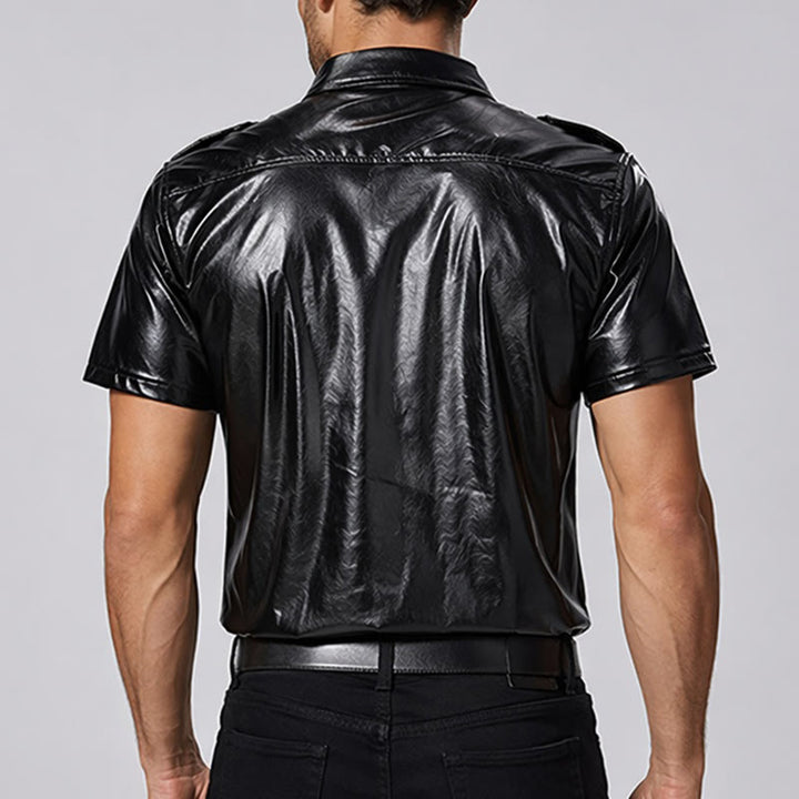 Camicia da motociclista nera lucida in similpelle rivestita in stile western - image 2