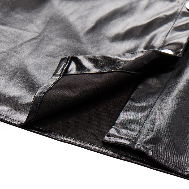 Camicia da motociclista nera lucida in similpelle rivestita in stile western - image 7