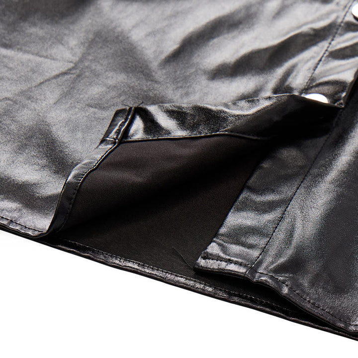 Camicia da motociclista nera lucida in similpelle rivestita in stile western - image 7