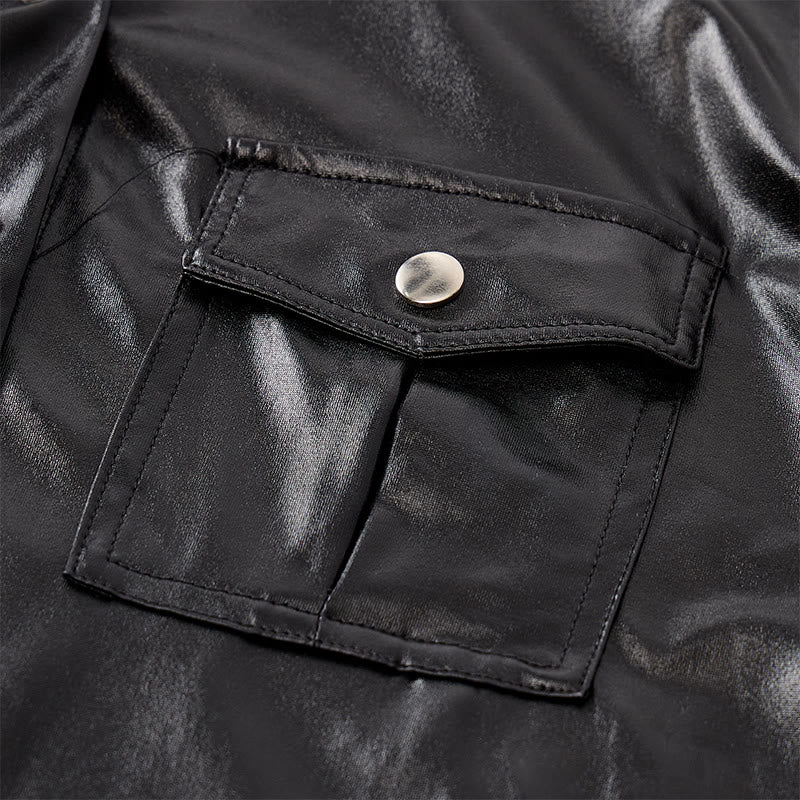 Camicia da motociclista nera lucida in similpelle rivestita in stile western - image 5