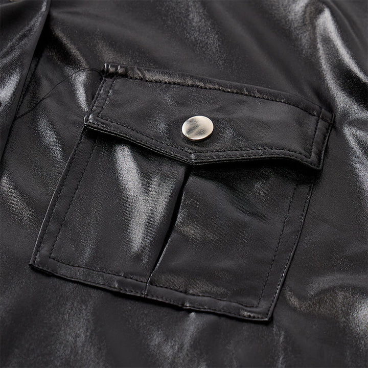 Camicia da motociclista nera lucida in similpelle rivestita in stile western - image 5