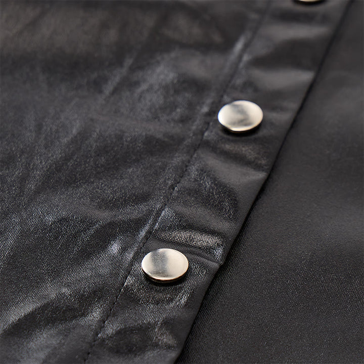 Camicia da motociclista nera lucida in similpelle rivestita in stile western - image 6