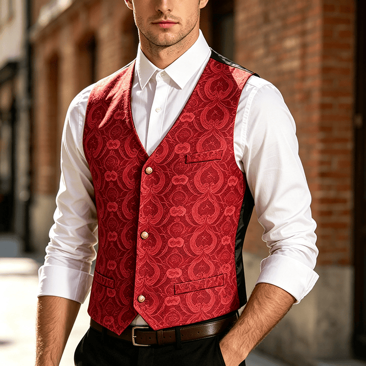 Gilet da uomo vintage gotico con stampa paisley, adatto a tutte le stagioni, per feste ed eventi. - Vino - 2XL - image 5