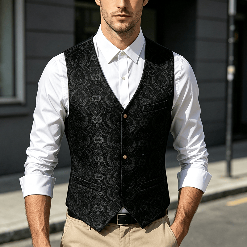 Gilet da uomo vintage gotico con stampa paisley, adatto a tutte le stagioni, per feste ed eventi. - Nero - 2XL - image 4