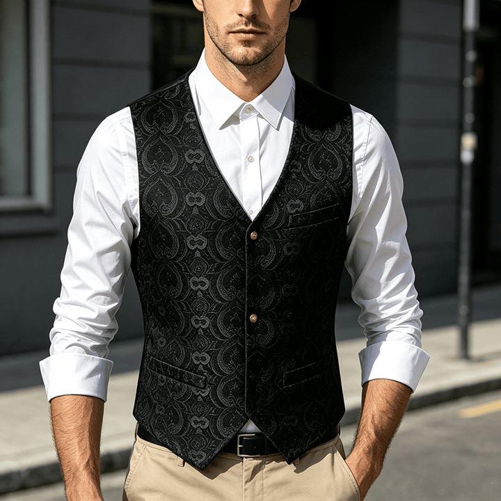 Gilet da uomo vintage gotico con stampa paisley, adatto a tutte le stagioni, per feste ed eventi. - Nero - 2XL - image 4