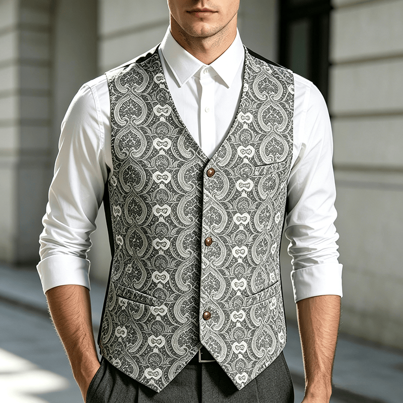 Gilet da uomo vintage gotico con stampa paisley, adatto a tutte le stagioni, per feste ed eventi. - Argento - 2XL - image 0