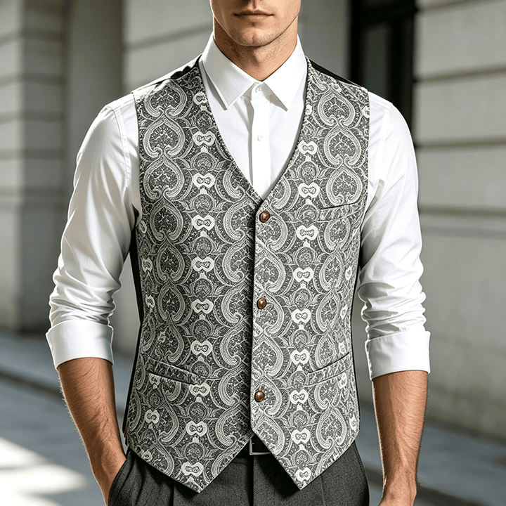 Gilet da uomo vintage gotico con stampa paisley, adatto a tutte le stagioni, per feste ed eventi. - Argento - 2XL - image 0