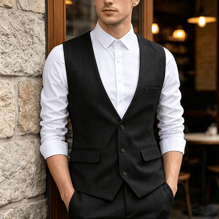 Gilet da uomo a tinta unita, vestibilità slim, adatto a tutte le stagioni. - Nero - 3XL - image 4