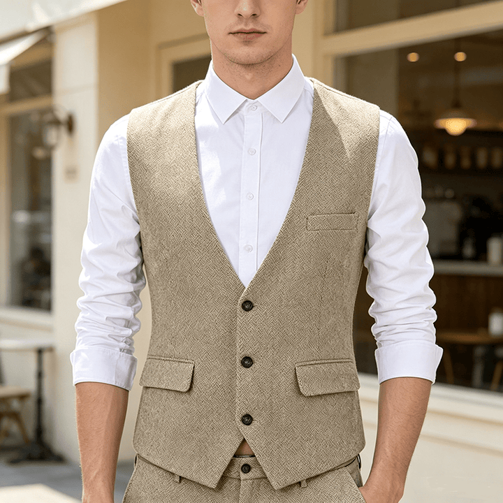 Gilet da uomo a tinta unita, vestibilità slim, adatto a tutte le stagioni. - Beige - 3XL - image 7