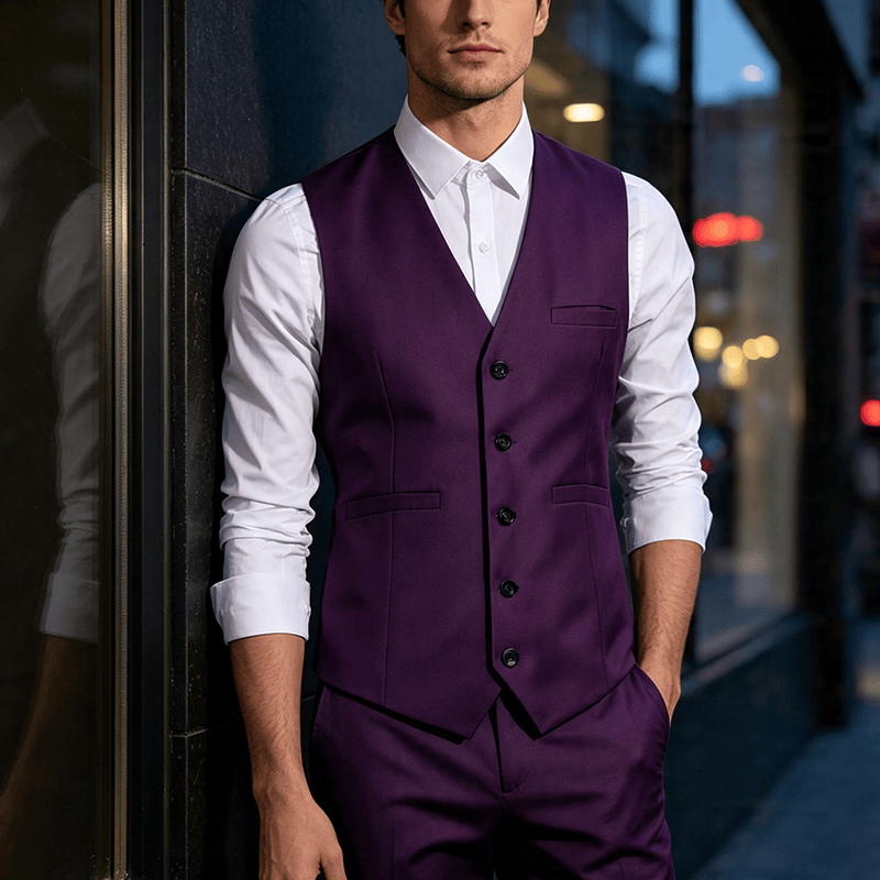 Gilet da uomo multicolore per abbigliamento casual primavera autunno/inverno, ideale per lavoro e occasioni formali. - Viola - 3XL - image 0