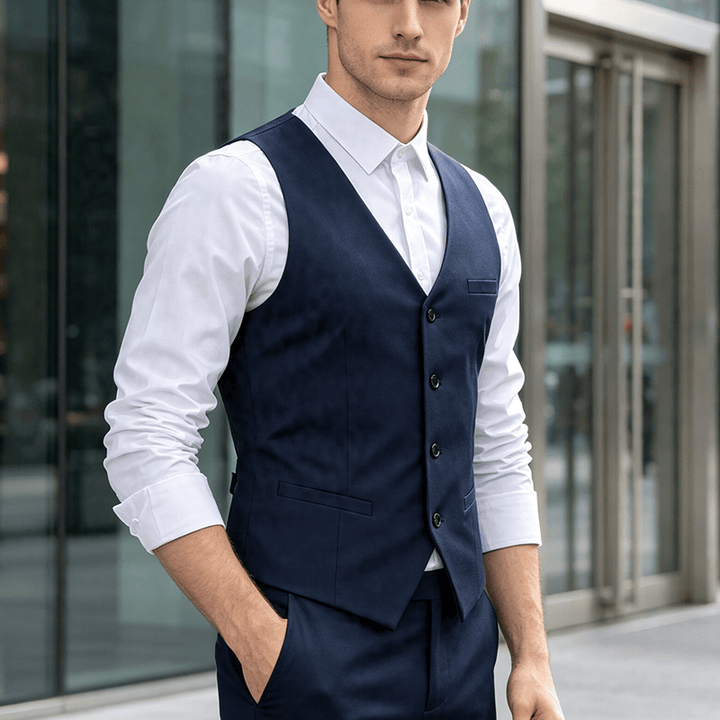 Gilet da lavoro da uomo per tutte le stagioni, ideale per tutti i giorni, matrimoni e banchetti. - Blu navy - 5XL - image 4