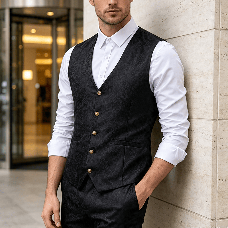 Gilet da uomo in jacquard testurizzato per feste di Halloween. - Nero - 2XL - image 5