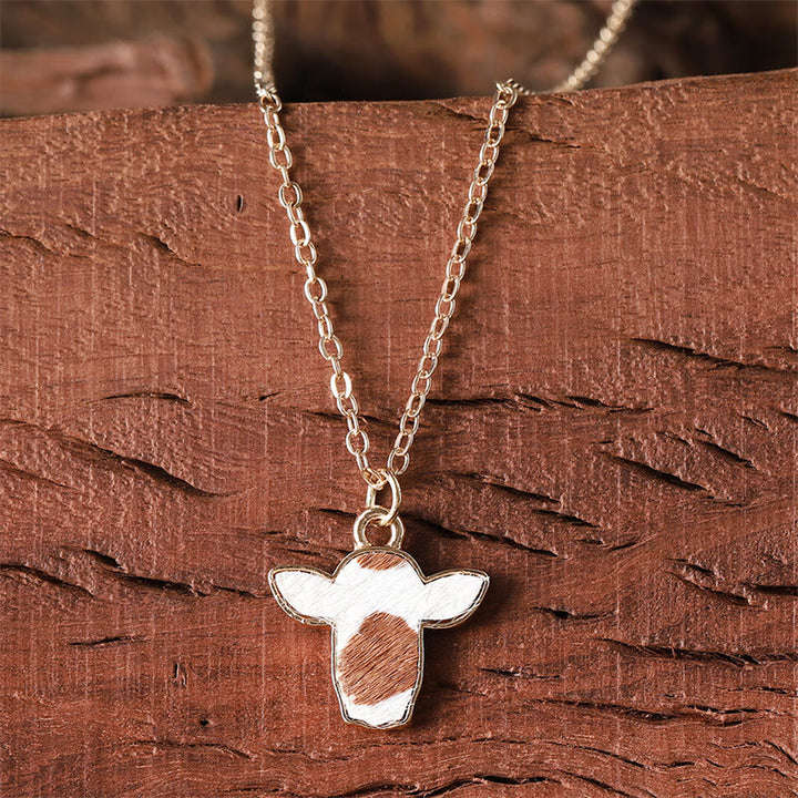 Collana Little Moo con testa di mucca in vera pelle - Marrone - image 2