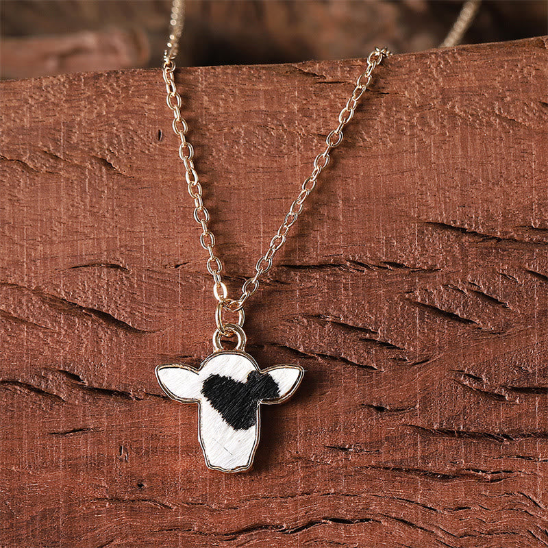 Collana Little Moo con testa di mucca in vera pelle - Nero - image 6