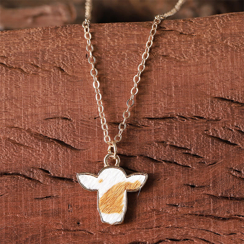 Collana Little Moo con testa di mucca in vera pelle - Giallo - image 4