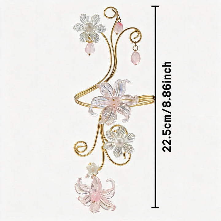 Bracciale con boccioli di perle e fiori eterei e spirali artistiche - image 2