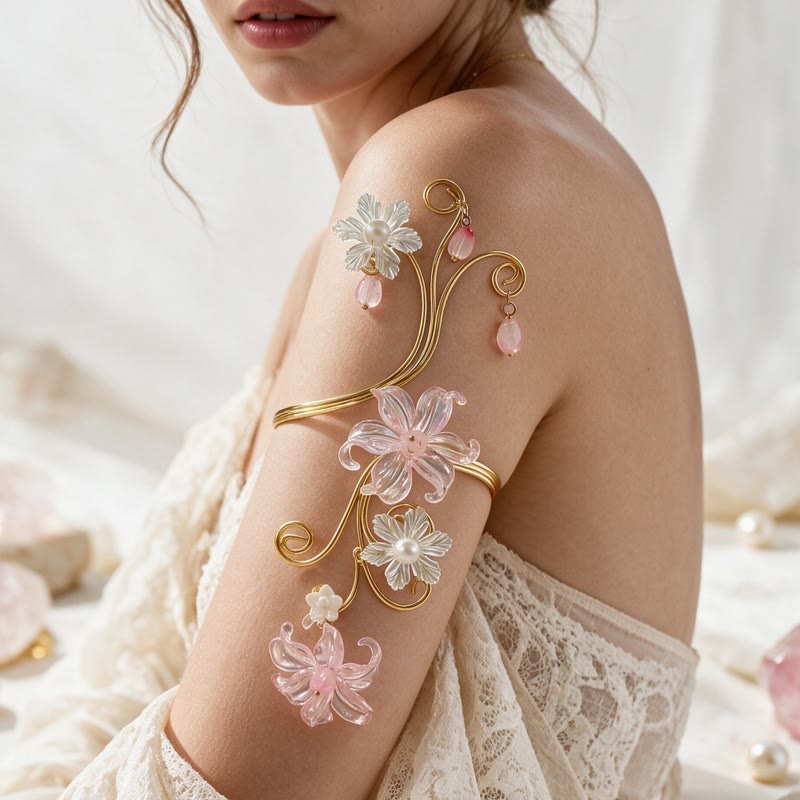 Bracciale con boccioli di perle e fiori eterei e spirali artistiche - Stile n. 1 - image 0