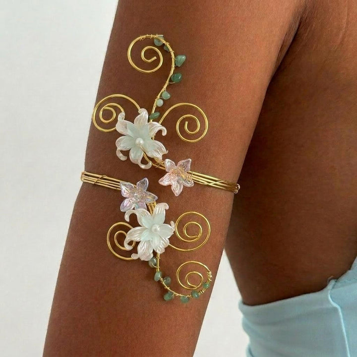 Bracciale con boccioli di perle e fiori eterei e spirali artistiche - Stile n. 9 - image 18